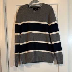 Banana Republic Gray and Navy Striped Crewneck Sweater